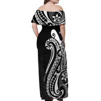 Kia Orana Cook Islands Off Shoulder Maxi Dress Kerekere Plumeria Tropical Waves - Polynesian Pride