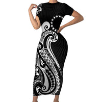 Kia Orana Cook Islands Short Sleeve Bodycon Dress Kerekere Plumeria Tropical Waves - Polynesian Pride