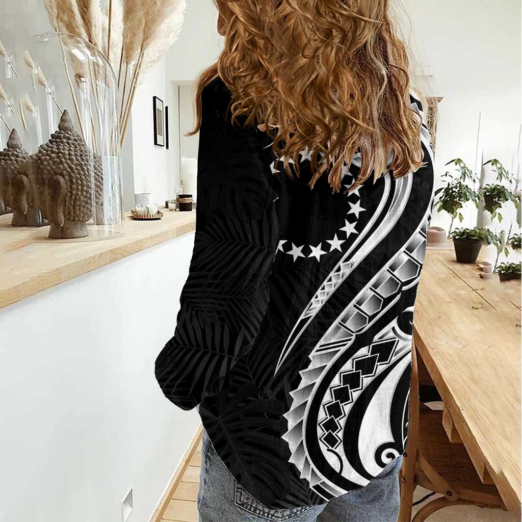 Kia Orana Cook Islands Women Casual Shirt Kerekere Plumeria Tropical Waves - Polynesian Pride