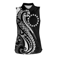 Kia Orana Cook Islands Women Sleeveless Polo Shirt Kerekere Plumeria Tropical Waves - Polynesian Pride