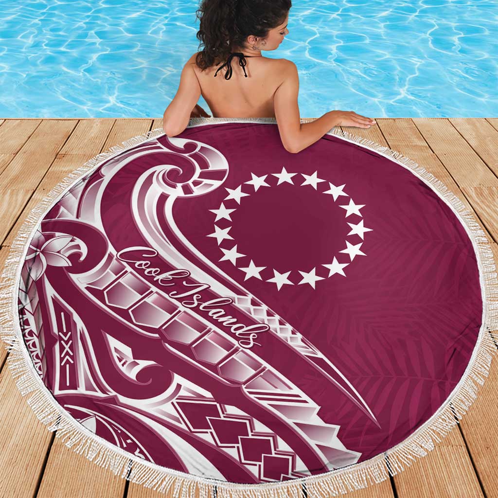 Kia Orana Cook Islands Beach Blanket Maroon Plumeria Tropical Waves - Polynesian Pride