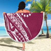 Kia Orana Cook Islands Beach Blanket Maroon Plumeria Tropical Waves - Polynesian Pride