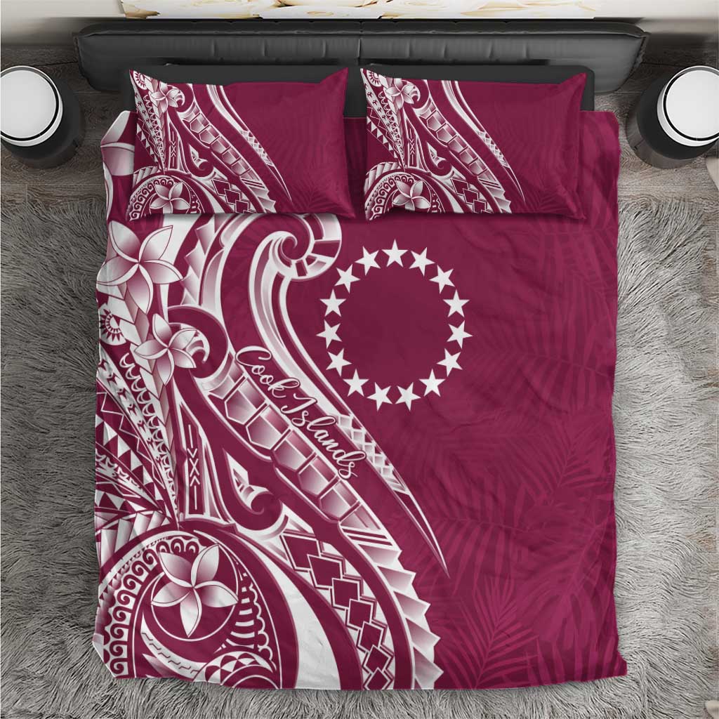 Kia Orana Cook Islands Bedding Set Maroon Plumeria Tropical Waves - Polynesian Pride