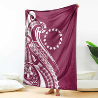 Kia Orana Cook Islands Blanket Maroon Plumeria Tropical Waves - Polynesian Pride