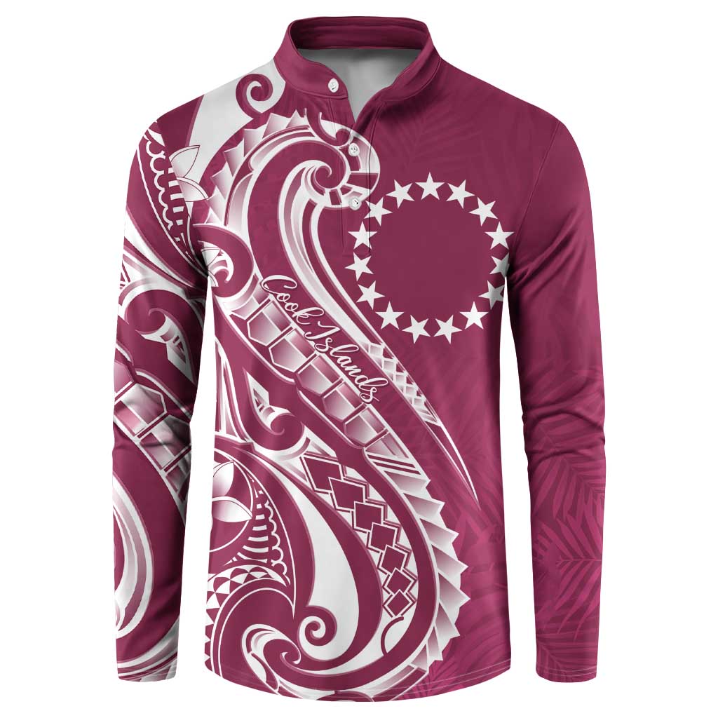 Kia Orana Cook Islands Button Sweatshirt Maroon Plumeria Tropical Waves - Polynesian Pride