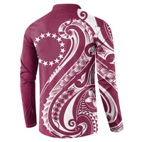 Kia Orana Cook Islands Button Sweatshirt Maroon Plumeria Tropical Waves - Polynesian Pride