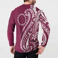 Kia Orana Cook Islands Button Sweatshirt Maroon Plumeria Tropical Waves - Polynesian Pride