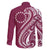 Kia Orana Cook Islands Family Matching Long Sleeve Bodycon Dress and Hawaiian Shirt Maroon Plumeria Tropical Waves - Polynesian Pride
