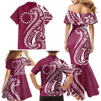 Kia Orana Cook Islands Family Matching Mermaid Dress and Hawaiian Shirt Maroon Plumeria Tropical Waves - Polynesian Pride
