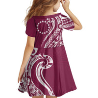 Kia Orana Cook Islands Family Matching Off Shoulder Short Dress and Hawaiian Shirt Maroon Plumeria Tropical Waves LT7 - Polynesian Pride