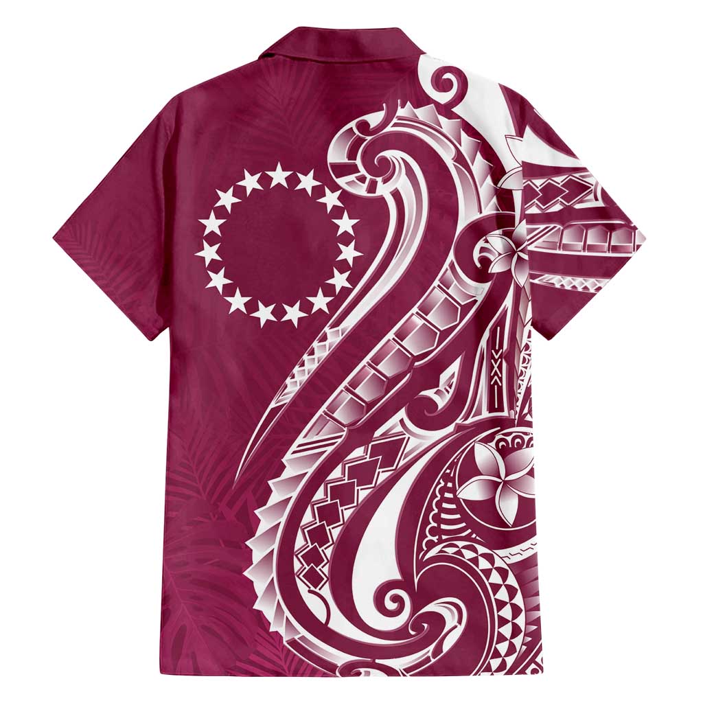 Kia Orana Cook Islands Family Matching Off Shoulder Short Dress and Hawaiian Shirt Maroon Plumeria Tropical Waves LT7 - Polynesian Pride