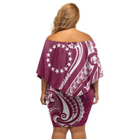 Kia Orana Cook Islands Family Matching Off Shoulder Short Dress and Hawaiian Shirt Maroon Plumeria Tropical Waves LT7 - Polynesian Pride