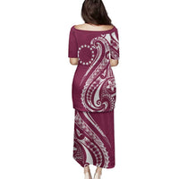 Kia Orana Cook Islands Family Matching Puletasi and Hawaiian Shirt Maroon Plumeria Tropical Waves - Polynesian Pride