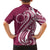 Kia Orana Cook Islands Family Matching Short Sleeve Bodycon Dress and Hawaiian Shirt Maroon Plumeria Tropical Waves - Polynesian Pride