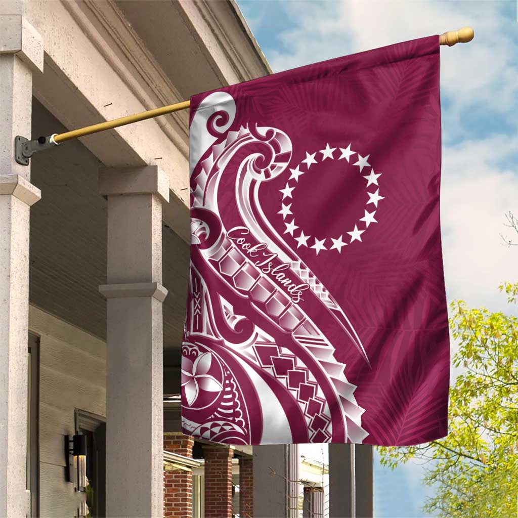 Kia Orana Cook Islands Garden Flag Maroon Plumeria Tropical Waves - Polynesian Pride