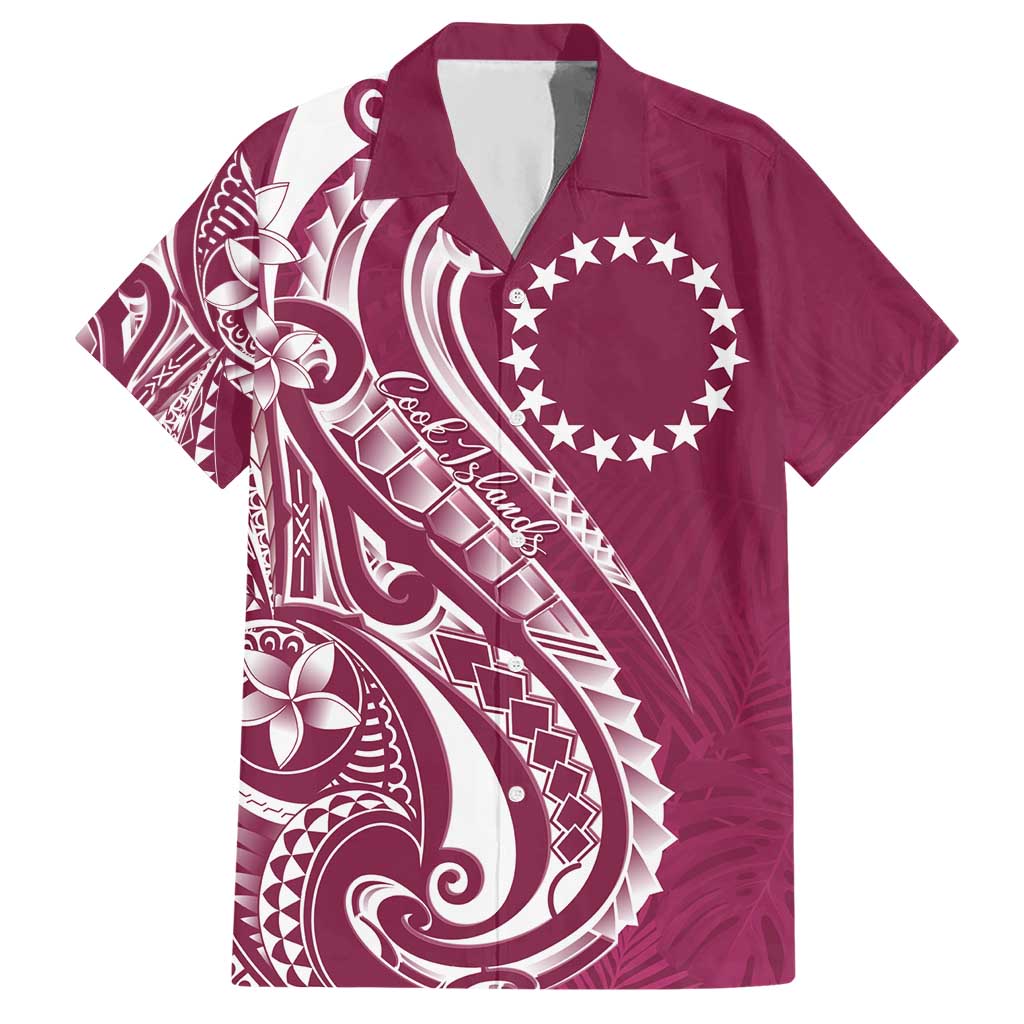 Kia Orana Cook Islands Hawaiian Shirt Maroon Plumeria Tropical Waves - Polynesian Pride