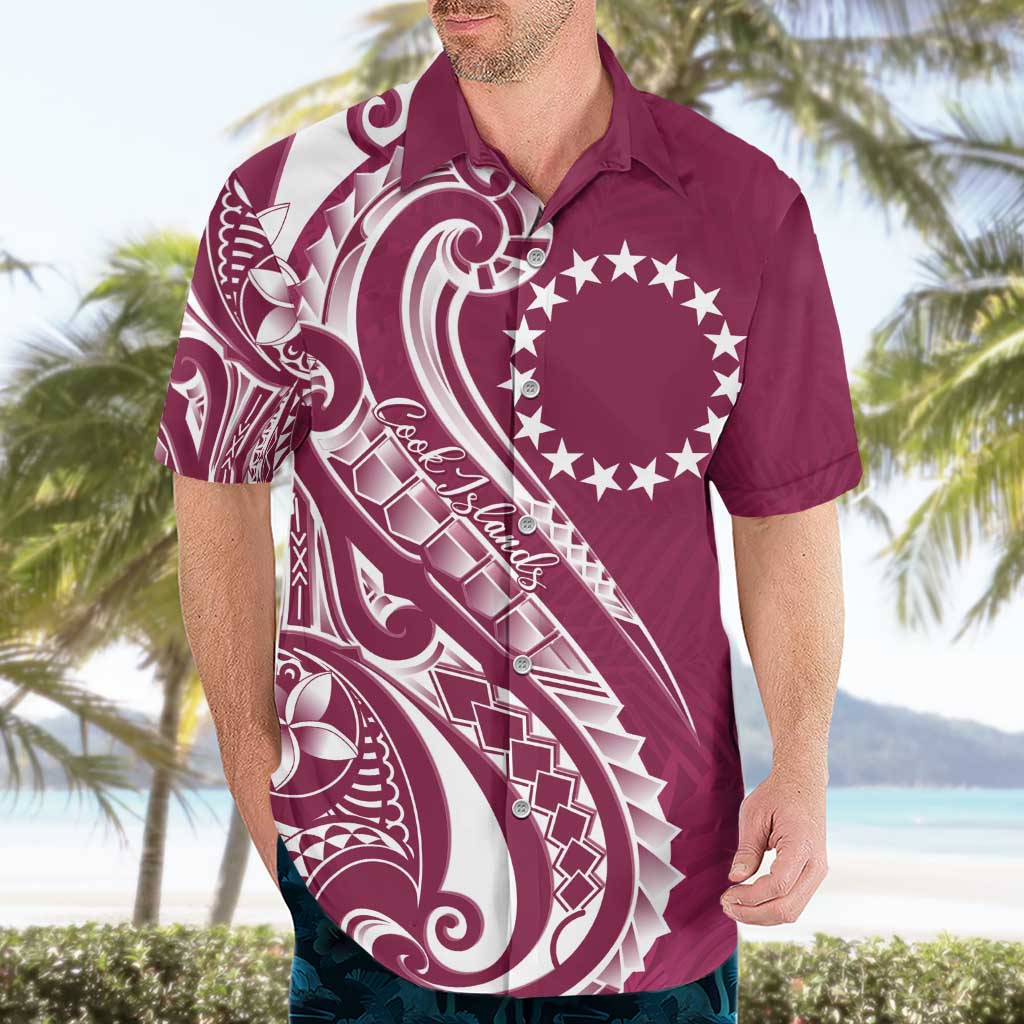 Kia Orana Cook Islands Hawaiian Shirt Maroon Plumeria Tropical Waves - Polynesian Pride