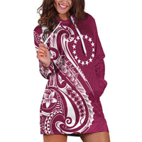 Kia Orana Cook Islands Hoodie Dress Maroon Plumeria Tropical Waves - Polynesian Pride