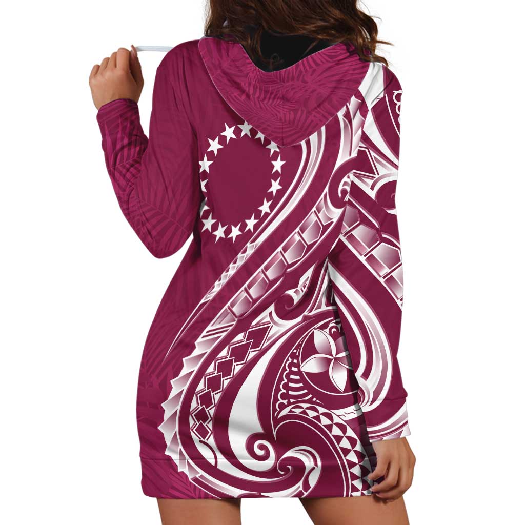 Kia Orana Cook Islands Hoodie Dress Maroon Plumeria Tropical Waves - Polynesian Pride