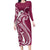 Kia Orana Cook Islands Long Sleeve Bodycon Dress Maroon Plumeria Tropical Waves - Polynesian Pride