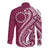 Kia Orana Cook Islands Long Sleeve Button Shirt Maroon Plumeria Tropical Waves - Polynesian Pride
