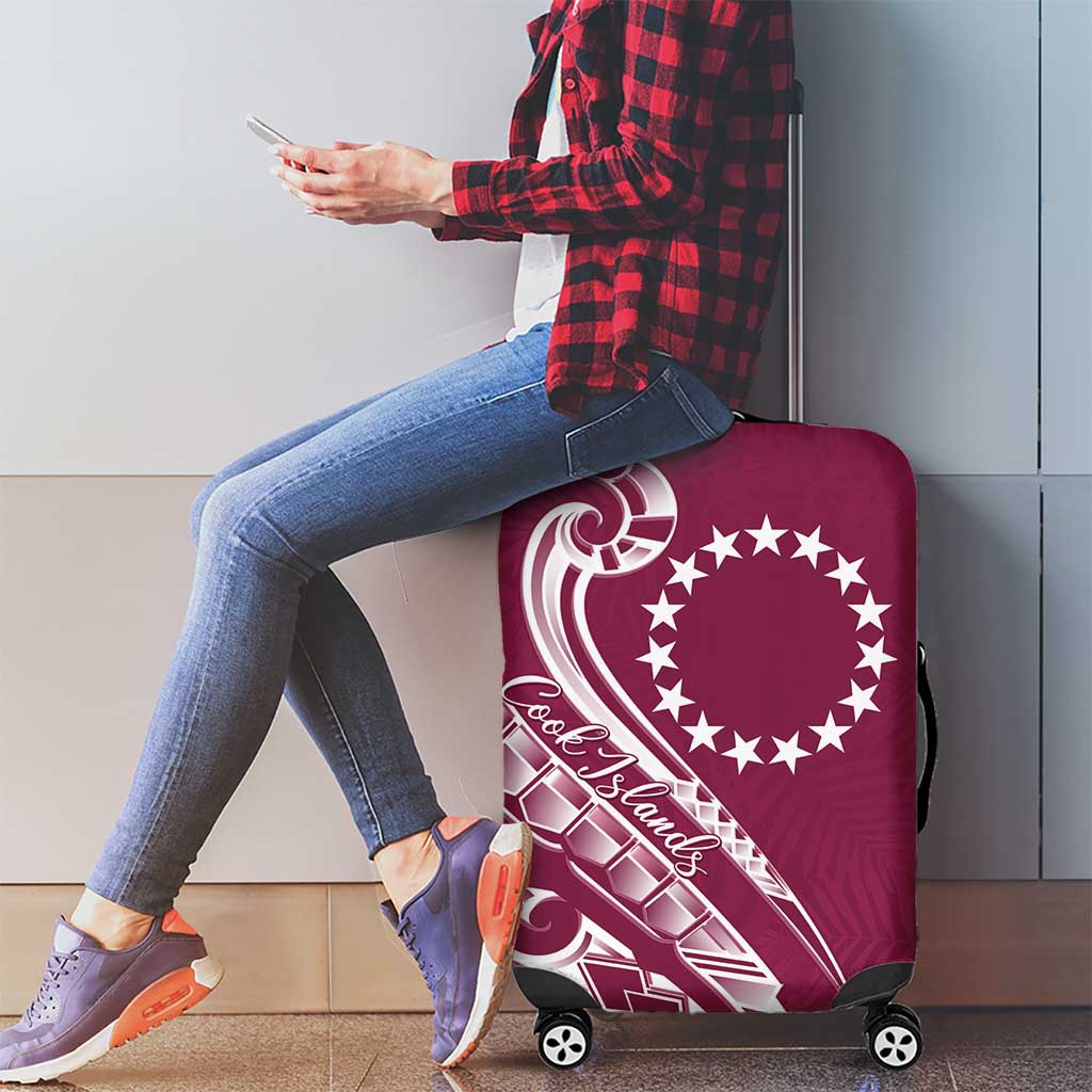 Kia Orana Cook Islands Luggage Cover Maroon Plumeria Tropical Waves - Polynesian Pride