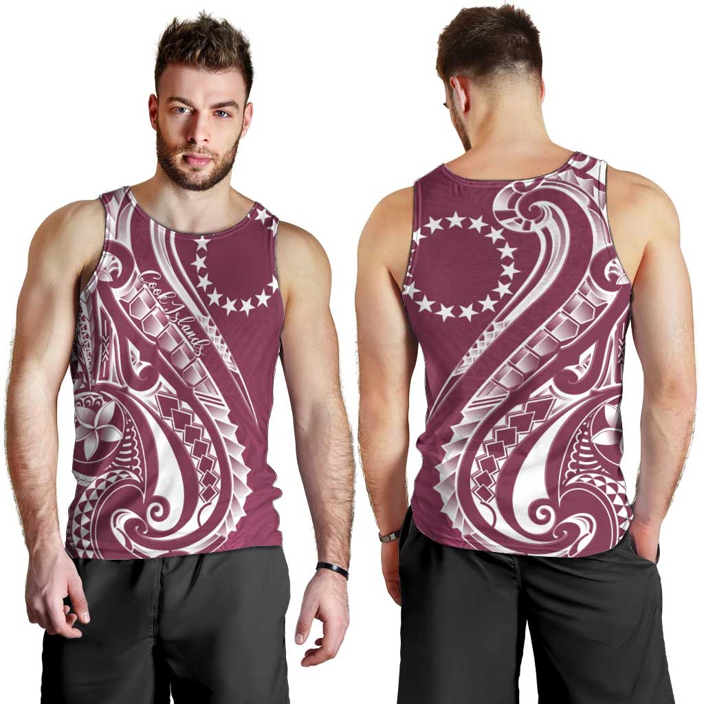 Kia Orana Cook Islands Men Tank Top Maroon Plumeria Tropical Waves - Polynesian Pride