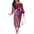 Kia Orana Cook Islands Off The Shoulder Long Sleeve Dress Maroon Plumeria Tropical Waves - Polynesian Pride