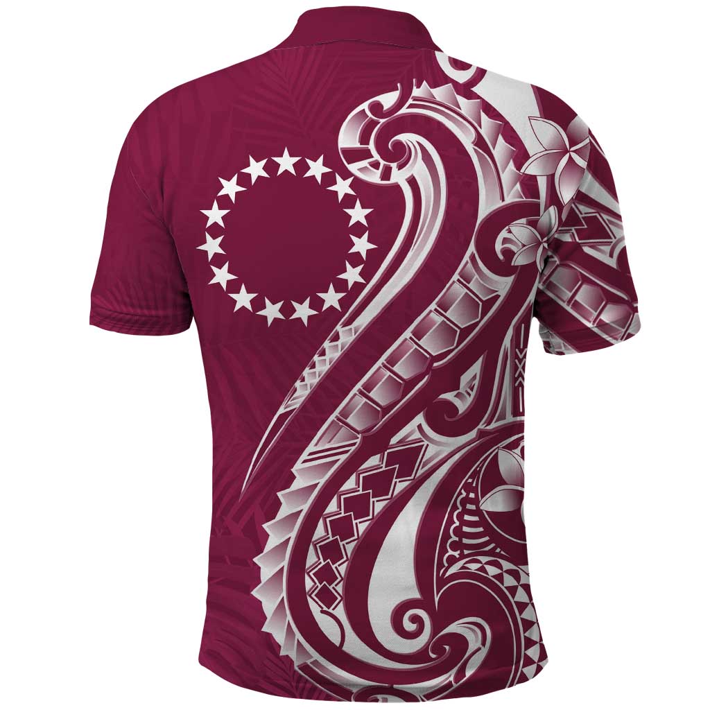 Kia Orana Cook Islands Polo Shirt Maroon Plumeria Tropical Waves - Polynesian Pride