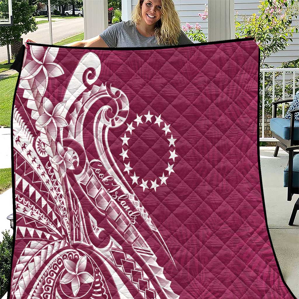 Kia Orana Cook Islands Quilt Maroon Plumeria Tropical Waves - Polynesian Pride