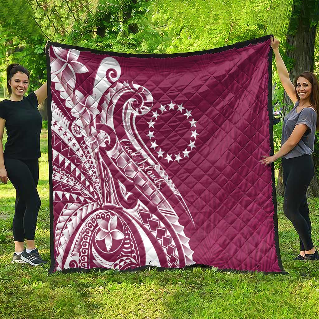 Kia Orana Cook Islands Quilt Maroon Plumeria Tropical Waves - Polynesian Pride