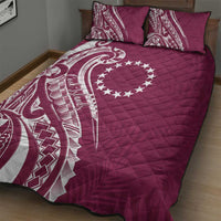 Kia Orana Cook Islands Quilt Bed Set Maroon Plumeria Tropical Waves - Polynesian Pride