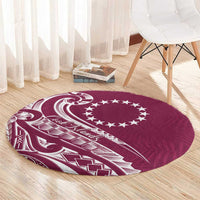 Kia Orana Cook Islands Round Carpet Maroon Plumeria Tropical Waves - Polynesian Pride