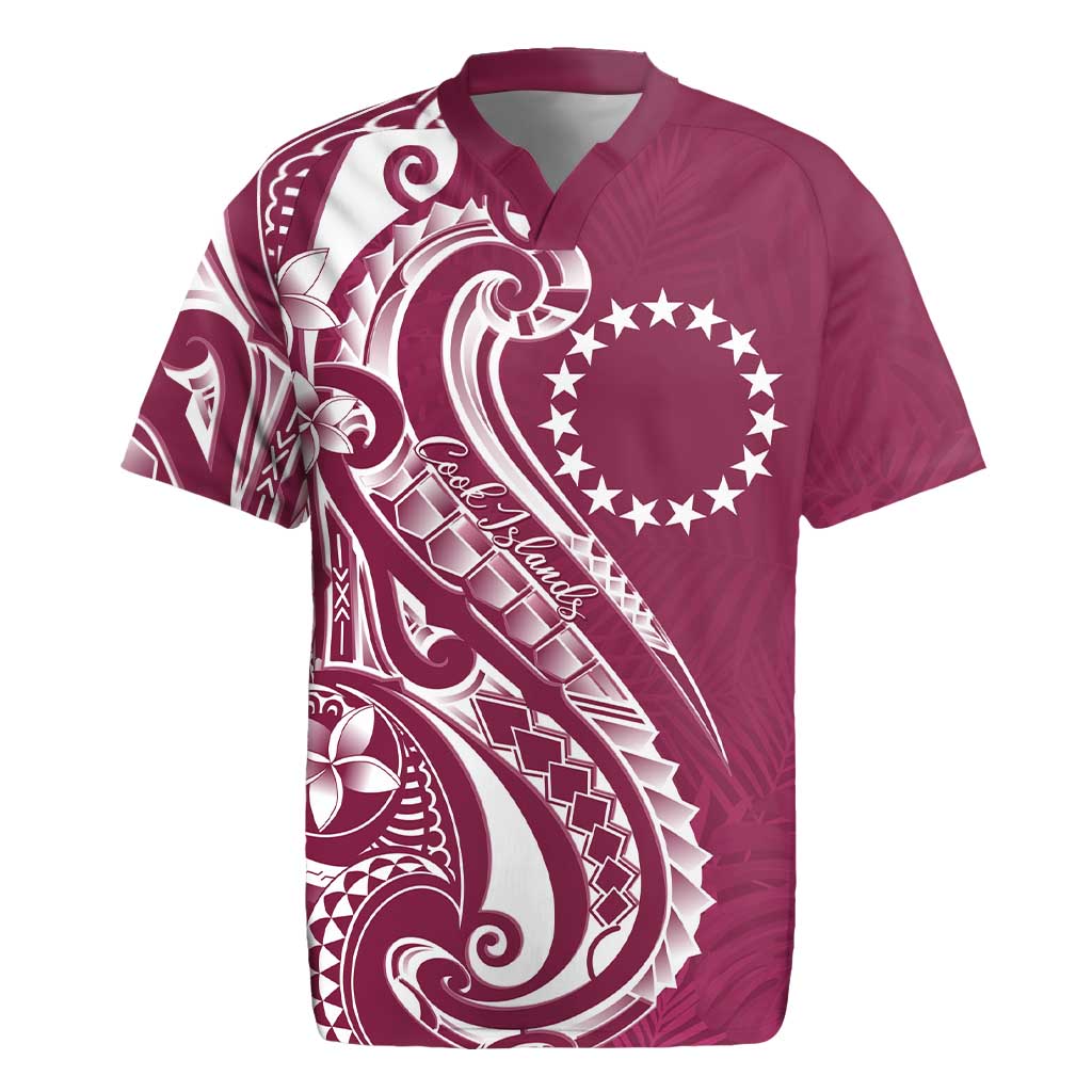 Kia Orana Cook Islands Rugby Jersey Maroon Plumeria Tropical Waves - Polynesian Pride