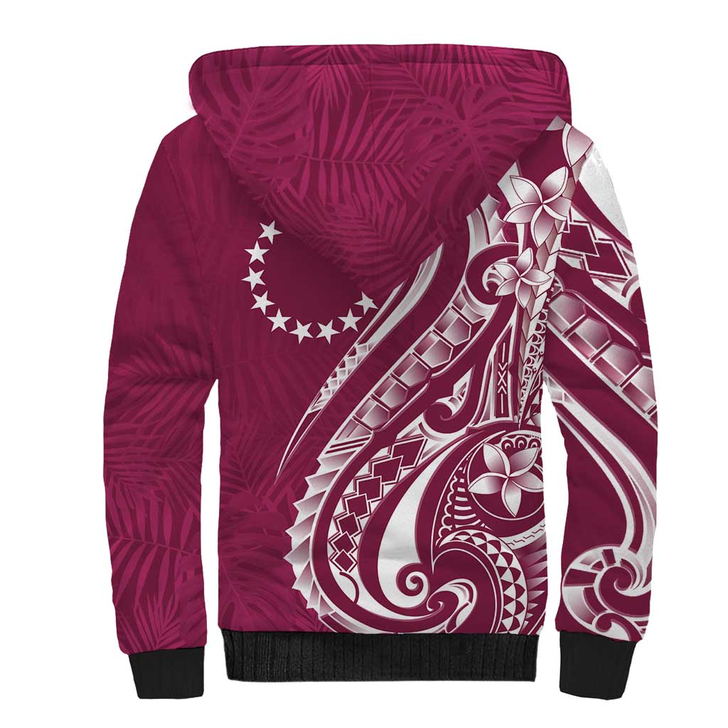 Kia Orana Cook Islands Sherpa Hoodie Maroon Plumeria Tropical Waves - Polynesian Pride