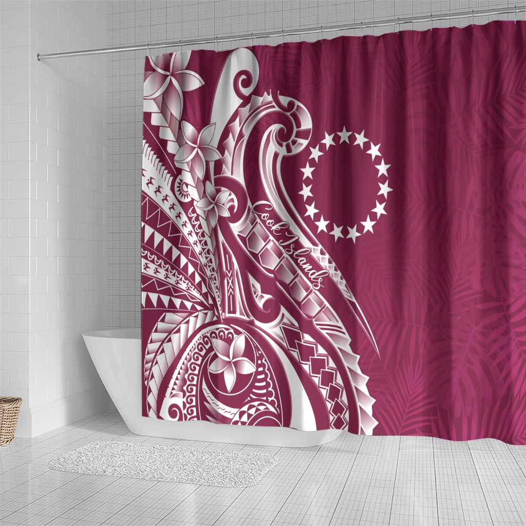 Kia Orana Cook Islands Shower Curtain Maroon Plumeria Tropical Waves - Polynesian Pride