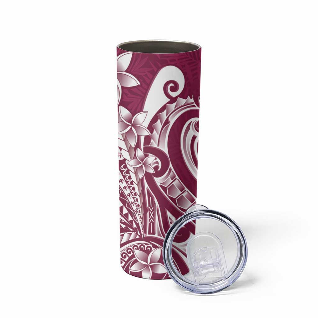 Kia Orana Cook Islands Skinny Tumbler Maroon Plumeria Tropical Waves - Polynesian Pride