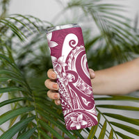 Kia Orana Cook Islands Skinny Tumbler Maroon Plumeria Tropical Waves - Polynesian Pride