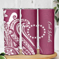 Kia Orana Cook Islands Skinny Tumbler Maroon Plumeria Tropical Waves - Polynesian Pride