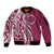 Kia Orana Cook Islands Sleeve Zip Bomber Jacket Maroon Plumeria Tropical Waves - Polynesian Pride