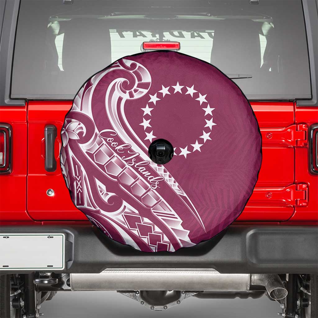 Kia Orana Cook Islands Spare Tire Cover Maroon Plumeria Tropical Waves - Polynesian Pride