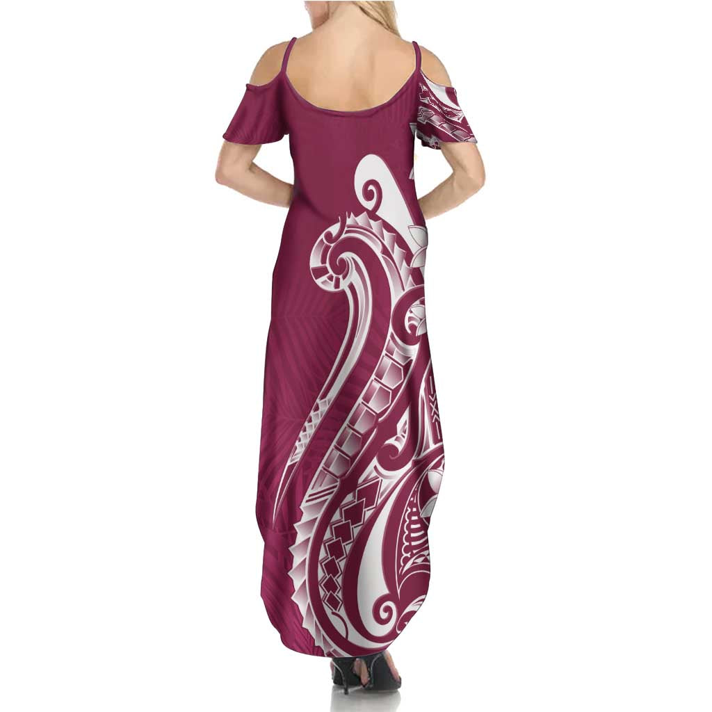 Kia Orana Cook Islands Summer Maxi Dress Maroon Plumeria Tropical Waves - Polynesian Pride