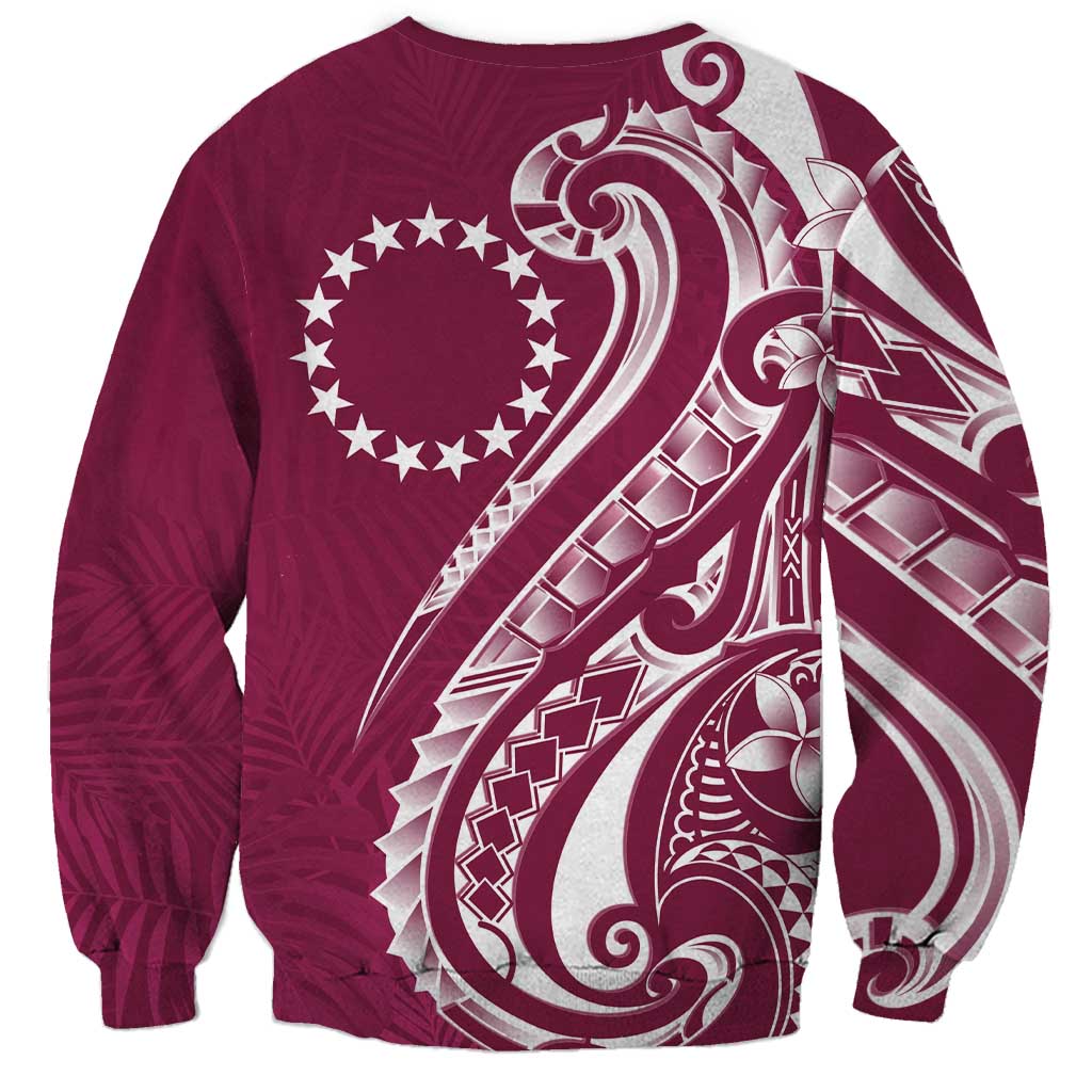 Kia Orana Cook Islands Sweatshirt Maroon Plumeria Tropical Waves - Polynesian Pride