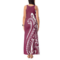 Kia Orana Cook Islands Tank Maxi Dress Maroon Plumeria Tropical Waves - Polynesian Pride