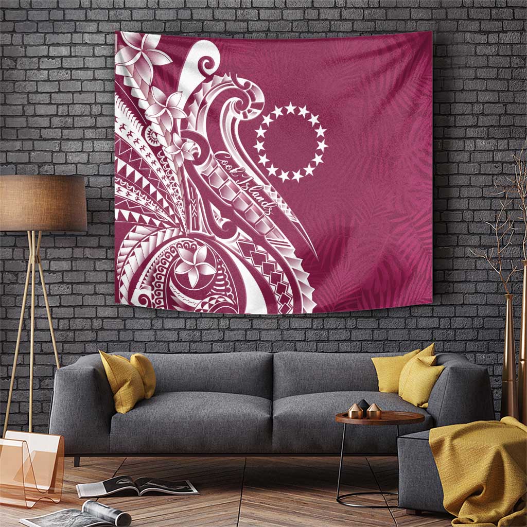 Kia Orana Cook Islands Tapestry Maroon Plumeria Tropical Waves - Polynesian Pride