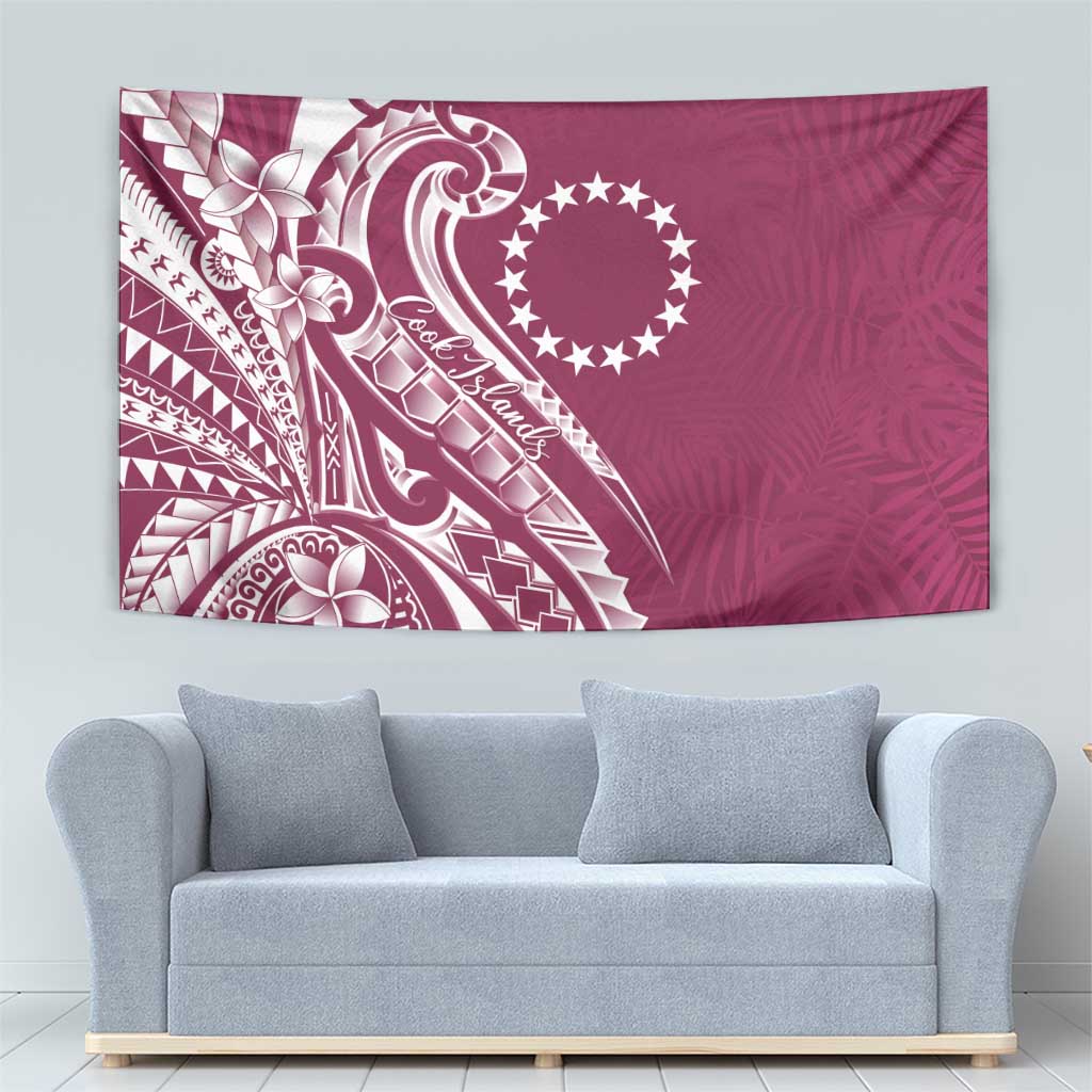 Kia Orana Cook Islands Tapestry Maroon Plumeria Tropical Waves - Polynesian Pride