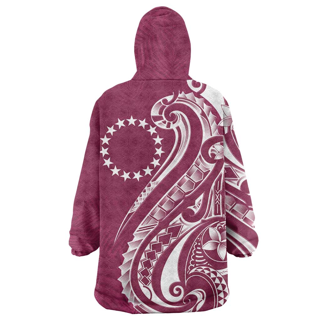 Kia Orana Cook Islands Wearable Blanket Hoodie Maroon Plumeria Tropical Waves - Polynesian Pride