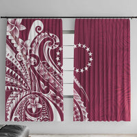Kia Orana Cook Islands Window Curtain Maroon Plumeria Tropical Waves - Polynesian Pride