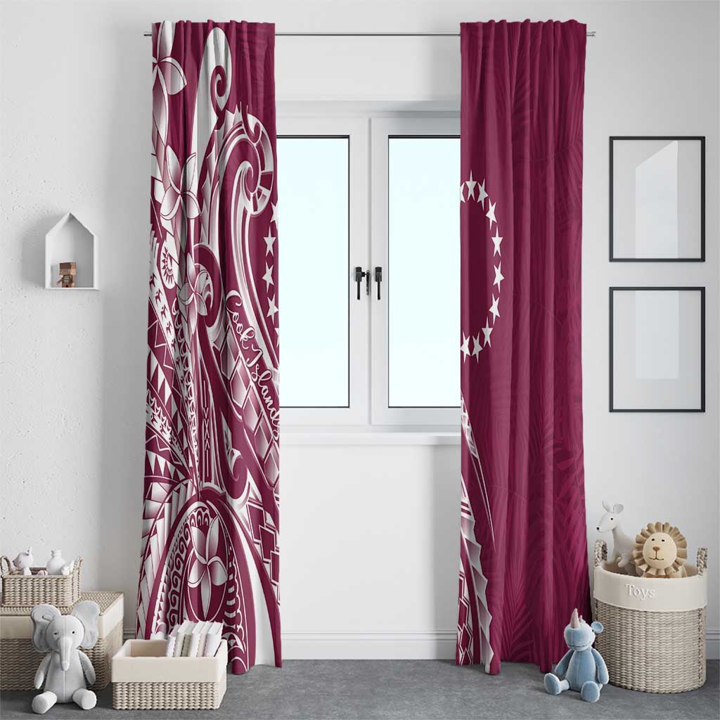 Kia Orana Cook Islands Window Curtain Maroon Plumeria Tropical Waves - Polynesian Pride