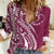 Kia Orana Cook Islands Women Casual Shirt Maroon Plumeria Tropical Waves - Polynesian Pride